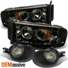Fits 02-05 Ram Smoked Halo Projector LED Headlights + Smoked Fog Lights W/Switch