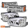 Fits 03-06 Silverado Avalanche Chrome Projector Headlights+DRL LED Bumper Lights