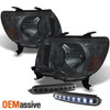 Fit 2005-2011 Tacoma Smoked Headlights + Black LED Daytime Running Bumper Lamps