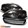Fits 99-00 Honda Civic Amber Black Headlights Lamps +JDM Sport Sport Mesh Grille