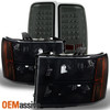 Fit 2007-2013 Sierra 1500 2500HD 3500HD Black Smoked Headlights+LED Tail Lights