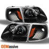 Fits 97-03 F150/F250Ld/Expedition Black Projector Headlights + Corner Lights Set