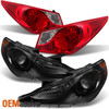 Fits 11-13 Sonata Black Headlights Pair + Red Tail Lights Combo Replacement Set
