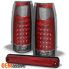 For 88-99 Chevy/GMC C/K 1500 2500 3500 LED Red Tail Lights + LED 3rd Brake Light