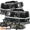 Fits 99-02 Silverado Black Halo Projector LED Headlights+Black Bumper Signal+Fog