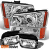 Fits Clear 03-06 Silverado Halo Projector LED Headlights+Bumper Signal+Fog Lamps