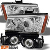 Fits Clear 03-06 Silverado Halo Projector DRL Headlights+Halo Projector Fog Set