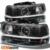 Fits 99-02 Silverado Black Halo Projector LED Headlights+Black Bumper Signal
