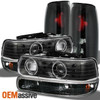 Fits 99-02 Silverado Halo Projector Headlights+Bumper+Black Smoke Tail Lights