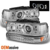 Fits 99-02 Silverado Halo Projector LED Headlights+Clear LED Bumper Signal Lamp