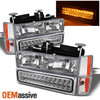 Fits 94-98 Yukon Chevy C/K 1500 Chrome Headlight+LED Bumper Lamp +Corner Signal