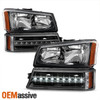 Fit 03-06 Chevy Silverado Avalanche Black Headlights+LED Bumper Turn Signal Lamp