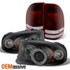 Fits 97-04 Dodge Dakota LED Halo Black Smoked Headlights+Red Smoked Tail Lights