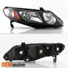 Fit 2006-2011 Honda Civic 4 Doors Sedan Left+Right Black Replacement Headlights
