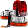 Fit 97-04 Dakota 98-03 Durango Textured Headlights w/Corner +Red Clear Tail Lamp