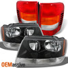 Fit 99-04 Jeep Grand Cherokee Black Headlights + Red Tail Lights Replacement