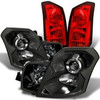 Fit 03-07 Cadillac CTS Projector Halogen Black Headlights+Tail Light Replacement