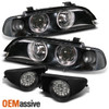 Fits 97-00 E39 5-Series Dual Halo Projector Headlights+Full LED Fog Lamp+Switch