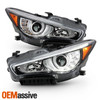 For 2014-22 InFiniti Q50 w/o AFS LED Projector Chrome Clear Headlight Left+Right