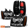 Fit 2007-2014 Chevy Suburban Tahoe Black Headlights+Black Smoked LED Tail Lights