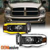 For 02-05 Ram 1500 Black Headlights Pair w/ LED Greeting DRL Sequential Signal