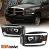 For 2006-2008 Ram 1500 2500 3500 Black Housing Headlights Pair w/ LED Tube DRL