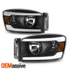 For 2006-2008 Ram 1500 2500 3500 Black Housing Headlights Pair w/ LED Tube DRL