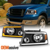 For 04-08 Ford F150 Black Headlights Pair w/ LED Greeting DRL Sequential Signal