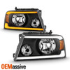 For 04-08 Ford F150 Black Headlights Pair w/ LED Greeting DRL Sequential Signal
