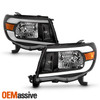 For 2005-2011 Toyota Tacoma Black HeadLamp Pair w/ LED Tube DRL Running Light