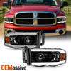 For 2002-2005 Dodge Ram 1500 2500 3500 Projector Black Headlights w/ LED DRL