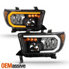 For 2007-2013 Toyota Tundra Black Headlights Pair w/ LED DRL Sequential Signal