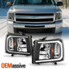 For 07-13 Chevy Silverado 1500/2500HD/3500HD Black Headlights w/ LED DRL Running