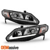 For 2006-2011 Honda Civic 4Dr Sedan Black Headlights Pair w/LED Tube DRL Running