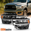 For 2019-2024 Dodge Ram 2500/3500 Halogen Signal Black LED Headlights Assembly