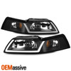 For 1999-2004 Ford Mustang Halogen Headlights w/LED DRL Black Headlamp Assembly