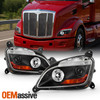For 2011-2021 Peterbilt 579 587 Halogen Type Projector Headlight Black Pair/Set