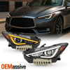 For 2017-2022 Infiniti Q60 Projector HeadLamps Pair w/o AFS +LED DRL Turn Signal