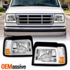 For 1992-1996 Ford Bronco F150|F250|F350 Headlights w/ LED DRL Chrome Assembly