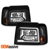For 1992-1996 Ford Bronco F150|F250|F350 Headlights w/ LED DRL Black Assembly
