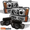 For 03-06 Chevy Silverado LED Halo DRL Projector Headlights + OE Smoke Fog Light