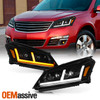 For 2013-2017 Chevy Traverse Full LED Projector Black Headlights Pair w/ DRL Bar