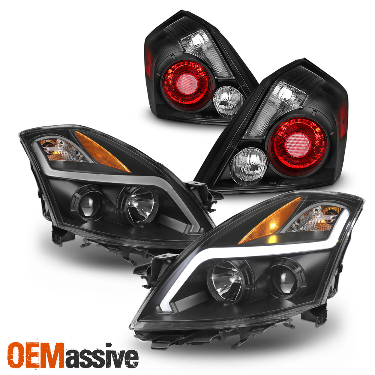 Fit 2007 09 Nissan Altima Sedan Black Drl Projector Headlights Smoke Tail Lamps Oemassive