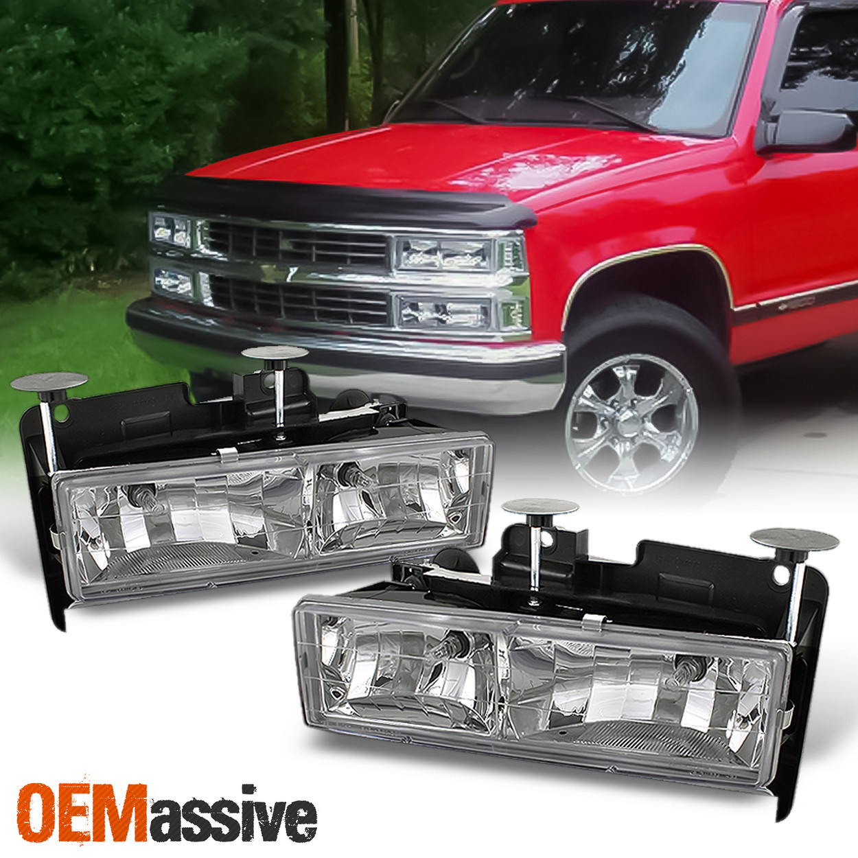 Fits 88 98 Chevy C K Series C10 Pickup Truck Real Glass Crystal Headlights Lamps Oemassive