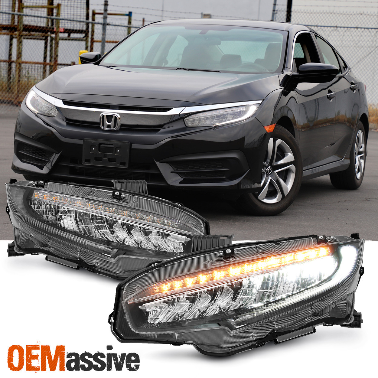 Type R Style Fit 16 20 Honda Civic Lx Ex Si Full Led Sequential Headlights Oemassive