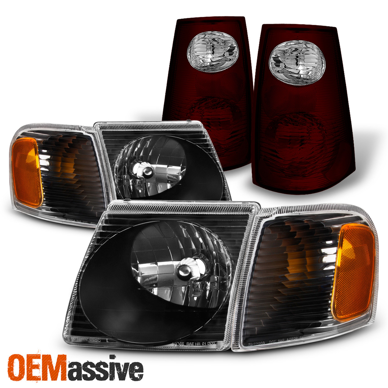 For 01 05 Ford Explorer Sport Trac Blk Headlight Corner Lamp Dark Red Tail Light Oemassive
