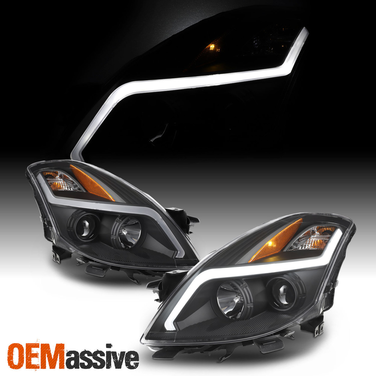 For 08 09 Nissan Altima Coupe Led Light Tube Projector Headlight Black Housing Oemassive