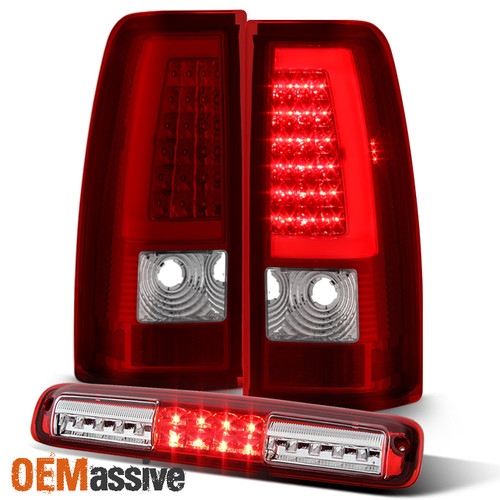 Fit 99-02 Chevy Silverado 99-06 GMC Sierra Red LED Tail Lights + 3rd Brake Light