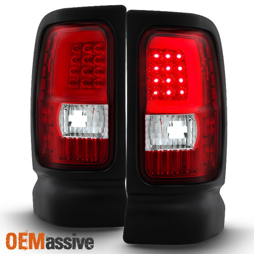 Fit 1994-01 Dodge Ram 1500 2500 3500 Red Clear LED Tube Tail Lights Replacement