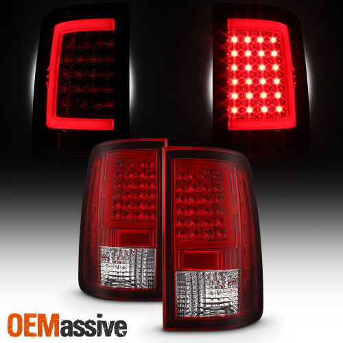 Fit 2013-2018 Dodge RAM Pickup Red Clear Full LED DRL Tube Tail Lights Lamp